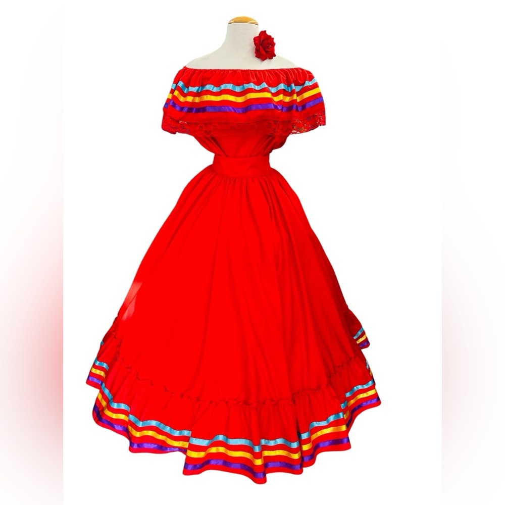 2 piece set Folklore Mexican Solid  skirt and blouse